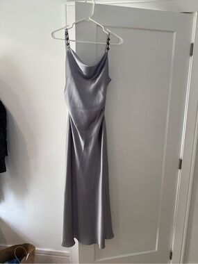 Zara Satin Cowl Slip Dress in Silver Gray
